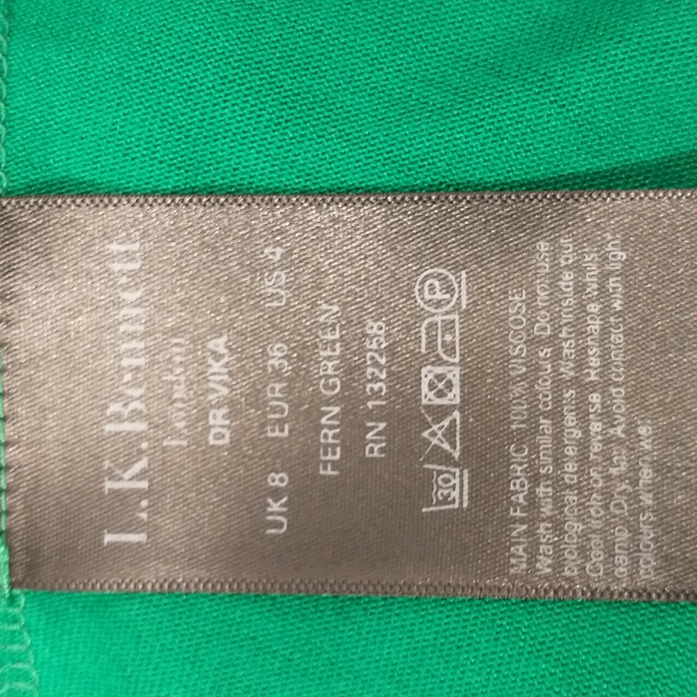 Emerald Green Knit Wrap Dress L K Bennett London Made in Portugal Ruffle sz 4-6 - Picture 9 of 10